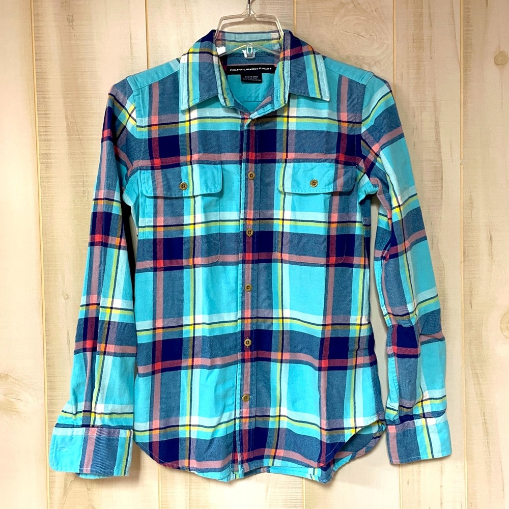 Ralph Lauren Sport Blue Plaid Cotton Button Down Shirt Sz 4